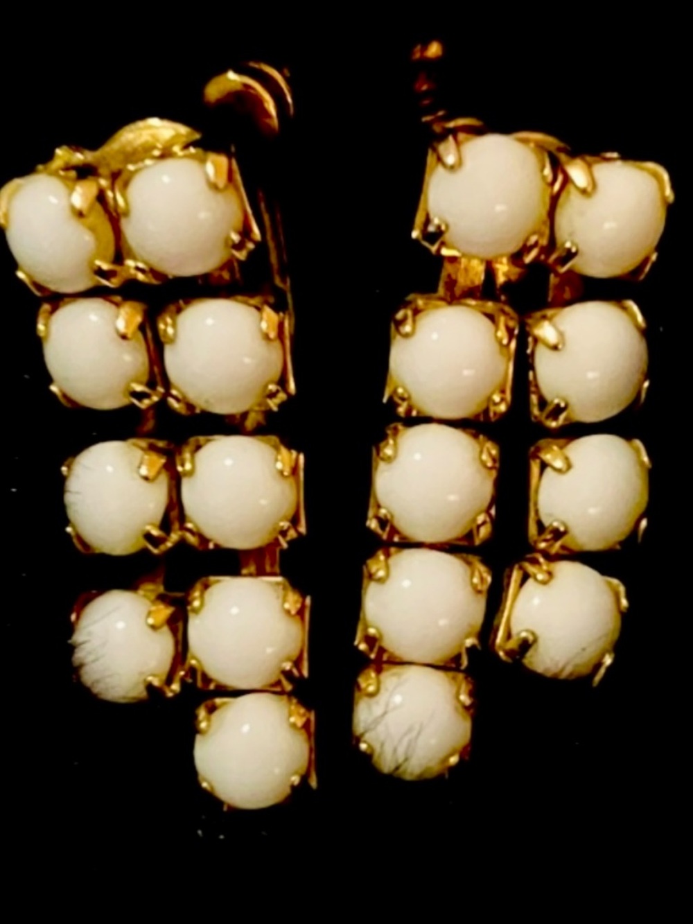 Vintage Milk Glass Cluster Drop Earrings